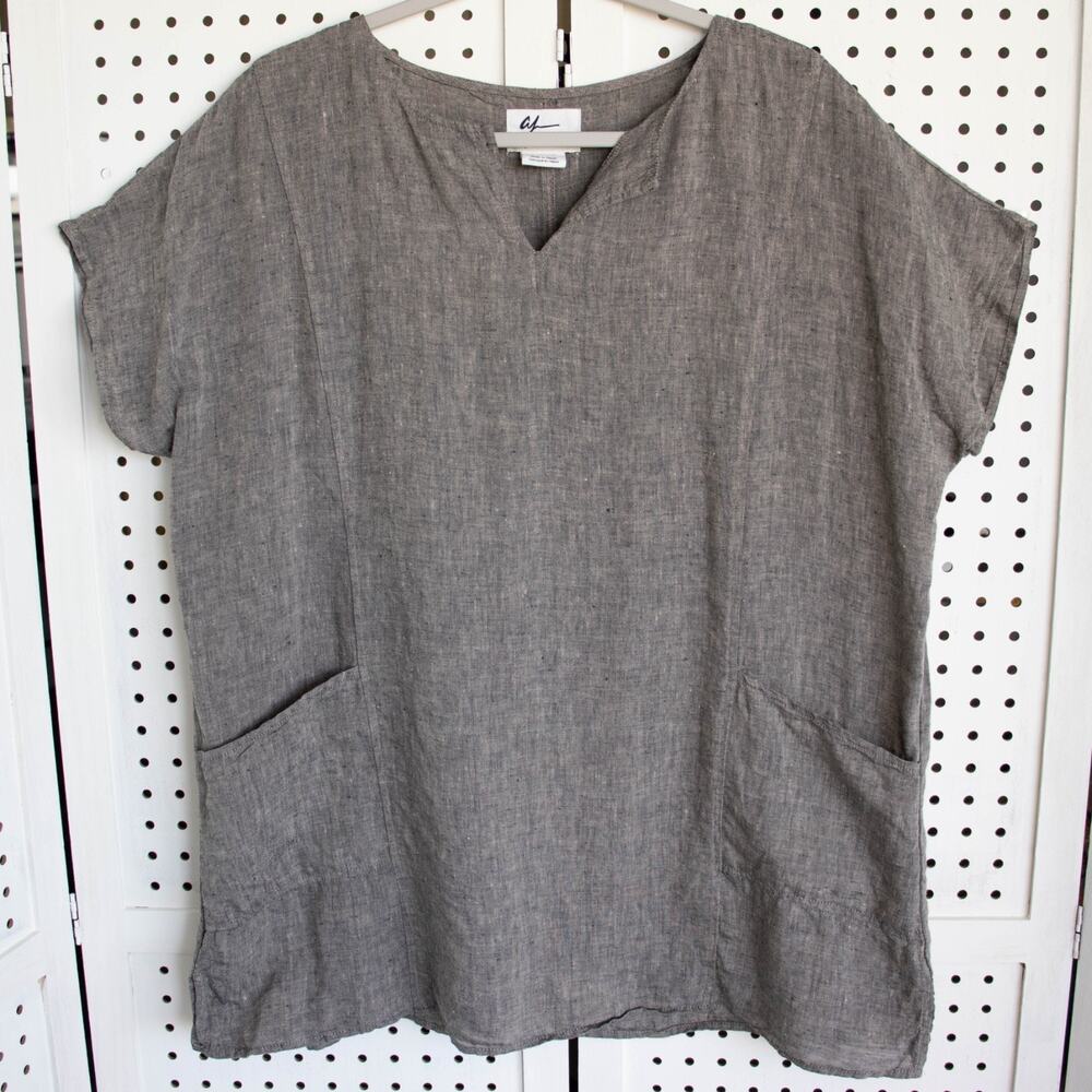 Andrea Jovine Gray 100% Linen Short Sleeve Top Womens SIZE XL